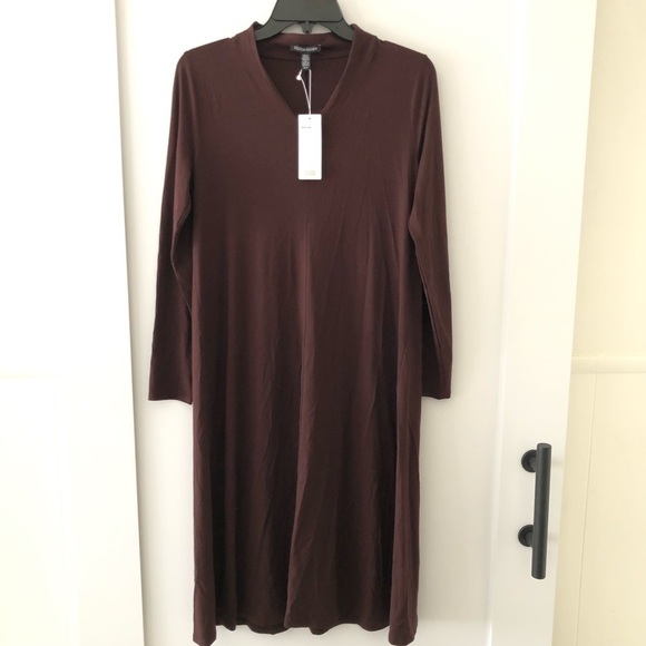 Eileen Fisher Brown V Neck Midi Dress XS - Picture 4 of 12